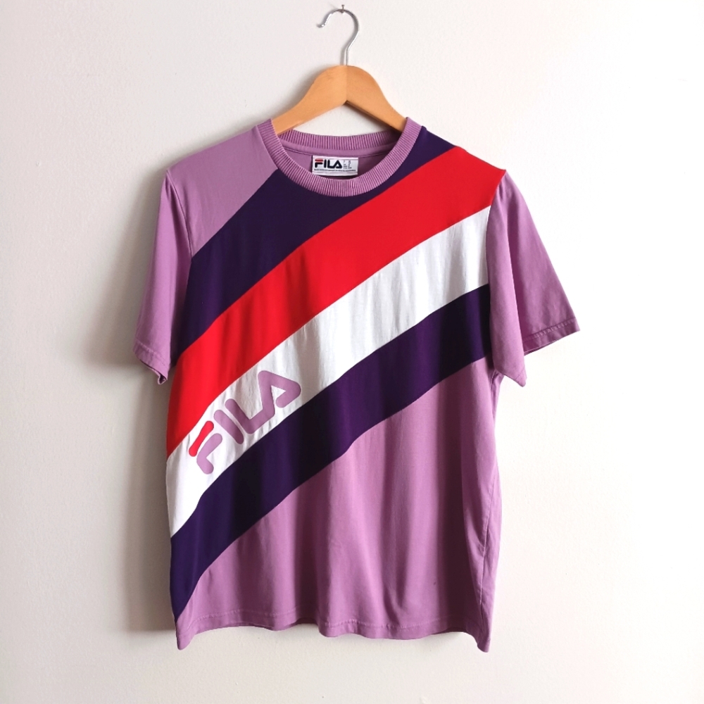 Fila Womens Top Color Block Retro Tee Shirt Medium Purple